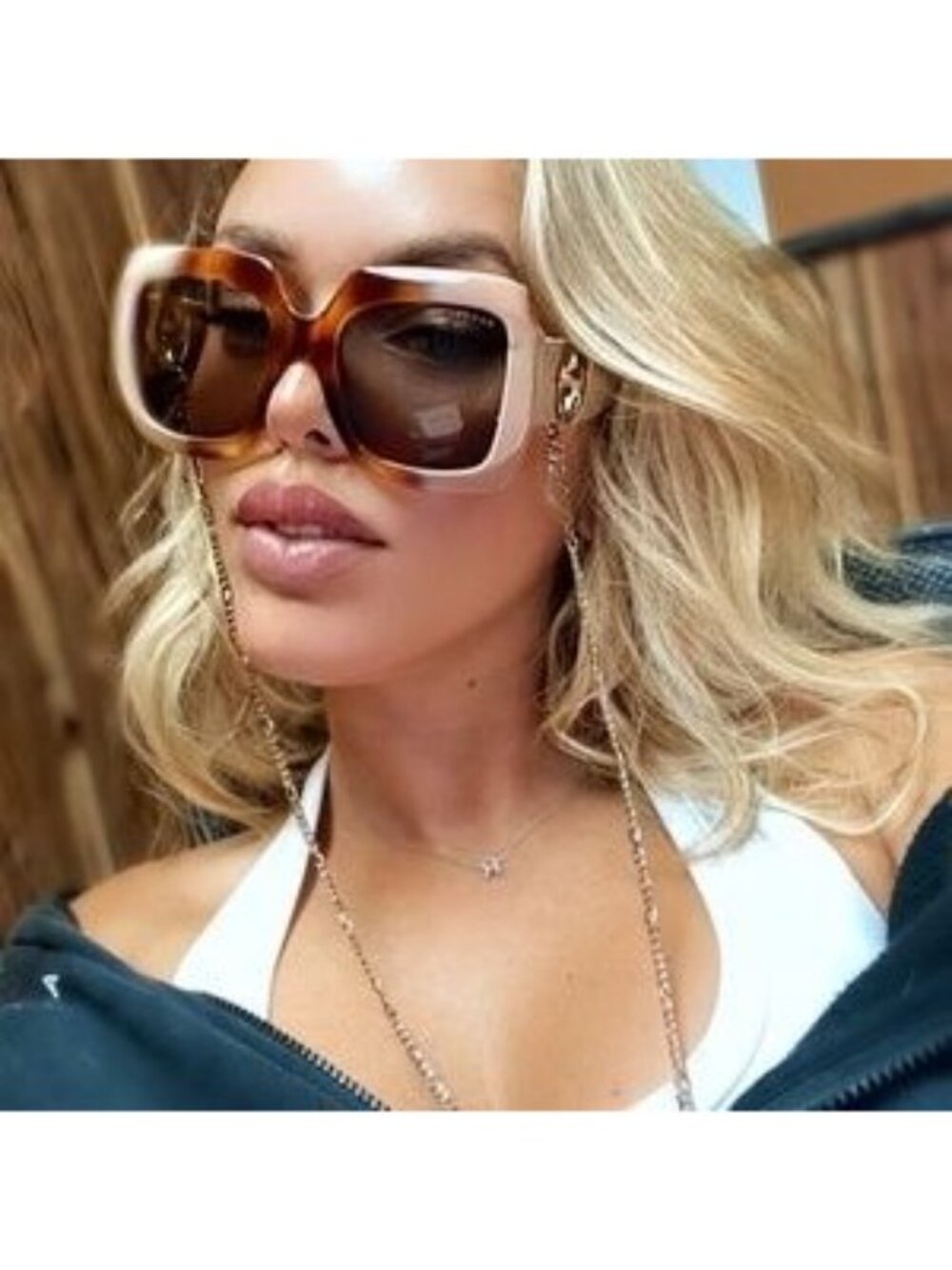 Gucci GG1022S 003 Sunglasses Shiny Havana Gradient Ivory Square Frame - Picture 9 of 12